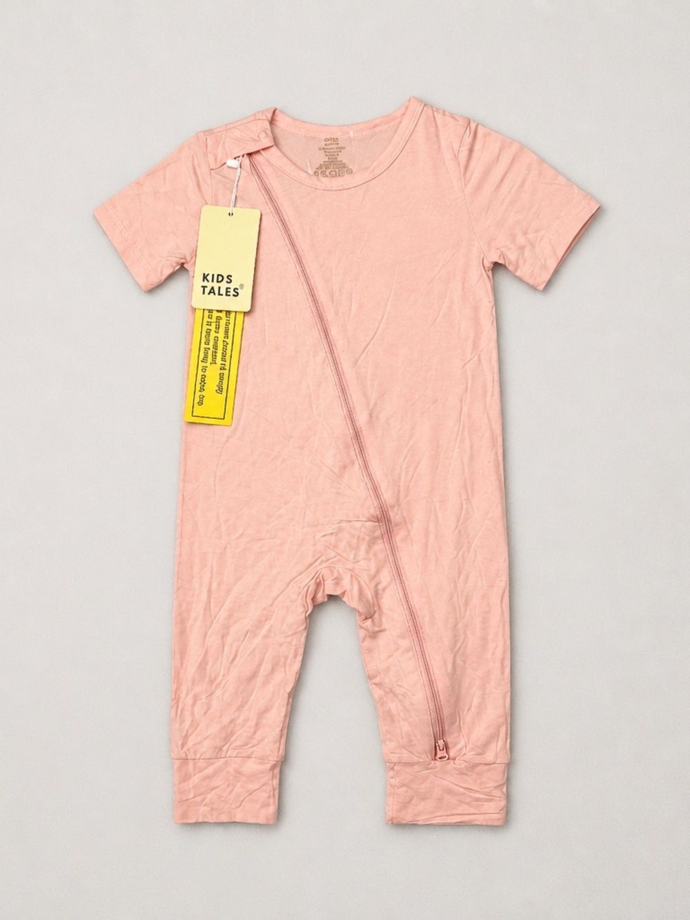 Kids Tales pale pink bamboo short sleeve long pants bodysuit zippie one piece